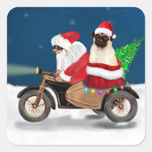 Mops Dog Weihnachten Weihnachtsmann Quadratischer Aufkleber