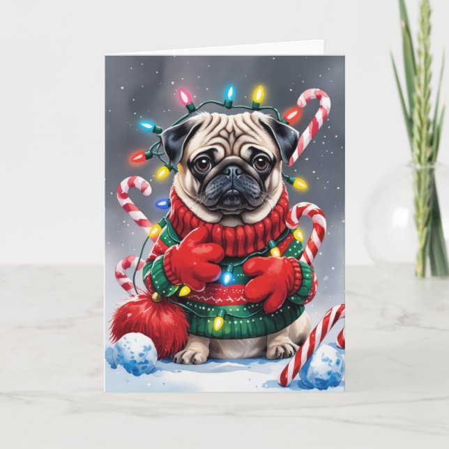 Mops Dog Weihnachtsgrüßkarte Karte (Vorderseite)