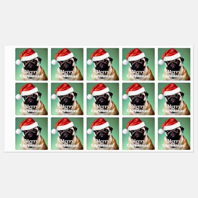 Mops Dog Weihnachtssiegel Etiketten (Blatt)
