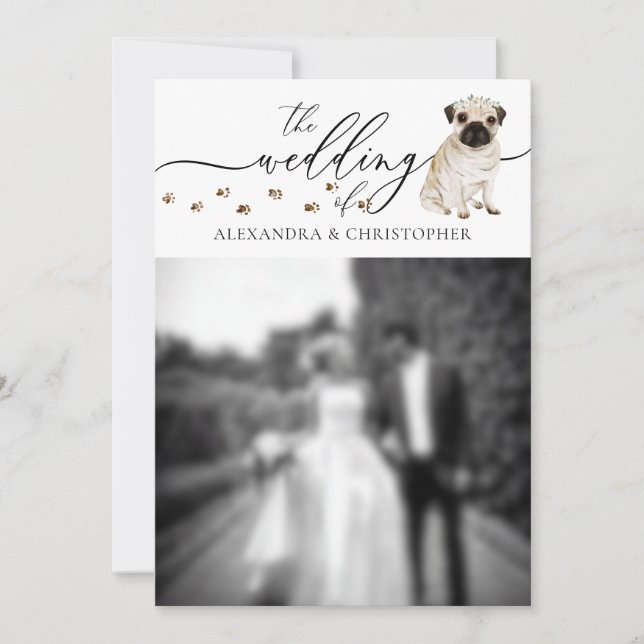 Mops Dog Welpe Wedding Foto Einladung (Vorderseite)