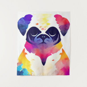Mops Dog Wilde Natur Tierfarben Malerei Wandteppich