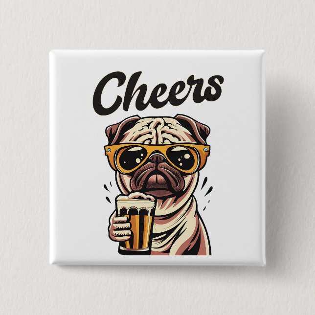 Mops Drink Beer Meme Button (Vorderseite)