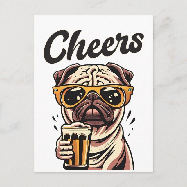 Mops Drink Beer Meme Postkarte (Vorderseite)