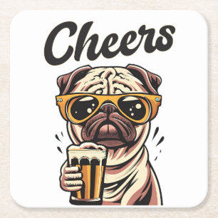 Mops Drink Beer Meme Rechteckiger Pappuntersetzer