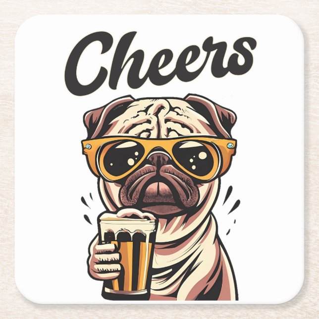 Mops Drink Beer Meme Rechteckiger Pappuntersetzer (Vorderseite)