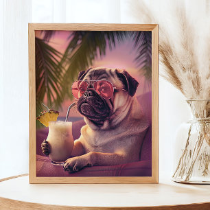 Mops Drink Cocktail Sommerpet Portrait Poster