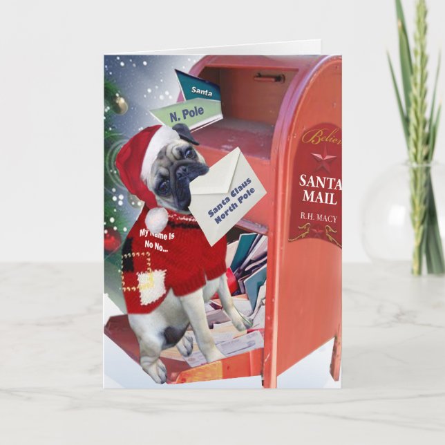 Mops eines Briefes an Weihnachtskarten Feiertagskarte (Vorderseite)