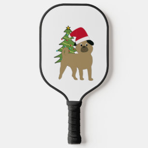Mops eines niedlichen Cartoon in einer Weihnachtsm Pickleball Schläger