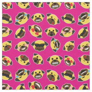 Mops Emoji Emoticon-Muster-Gewebe-heißes Rosa Stoff
