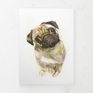 Mops Face Art Print   Niedlicher Mops Hund Dreifach Gefaltete Ankündigung
