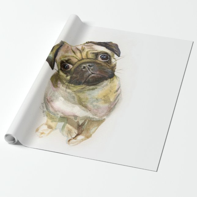 Mops Face Art Print | Niedlicher Mops Hund Geschenkpapier (Ungerollt)