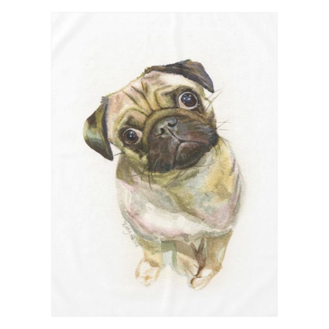 Mops Face Art Print | Niedlicher Mops Hund Tischdecke (Vorderseite)