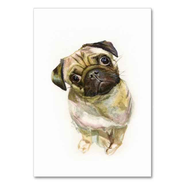 Mops Face Art Print | Niedlicher Mops Hund Tischnummer (Vorderseite)
