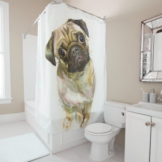 Mops Factory Print| Niedlicher Mops Duschvorhang (Beispiel)