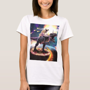Mops fahren Dinosaurier Einhorn im Weltraum T-Shirt