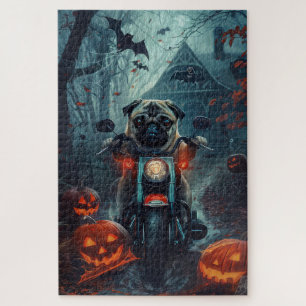 Mops fährt Motorrad Halloween Gruselig