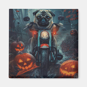 Mops fährt Motorrad Halloween Gruselig Magnet