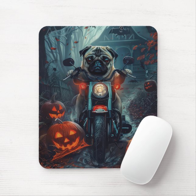 Mops fährt Motorrad Halloween Gruselig Mousepad (Mit Mouse)