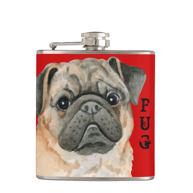 Mops-Farbblock Flachmann (Vorderseite)