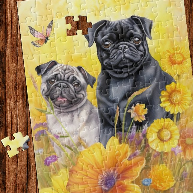 Mops Fawn Black Yellow Wildblumen Welpe Hund Lover (Von Creator hochgeladen)
