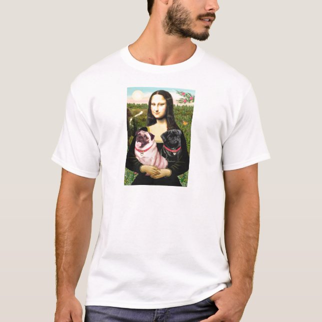 Mops (Fawn + Blk) - Mona Lisa T-Shirt (Vorderseite)