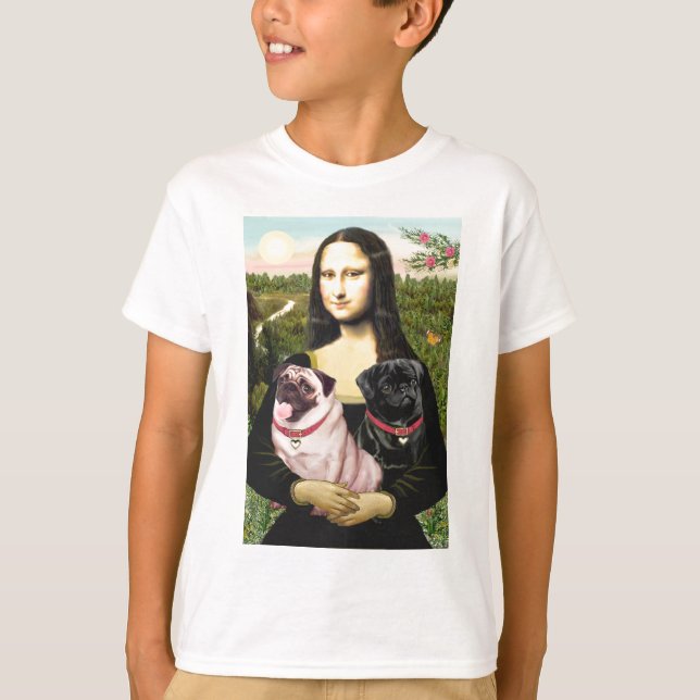 Mops (Fawn + Blk) - Mona Lisa T-Shirt (Vorderseite)