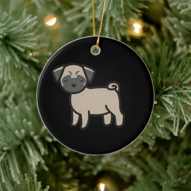 Mops-Fawn-Cartoon Keramik Ornament (Baum)