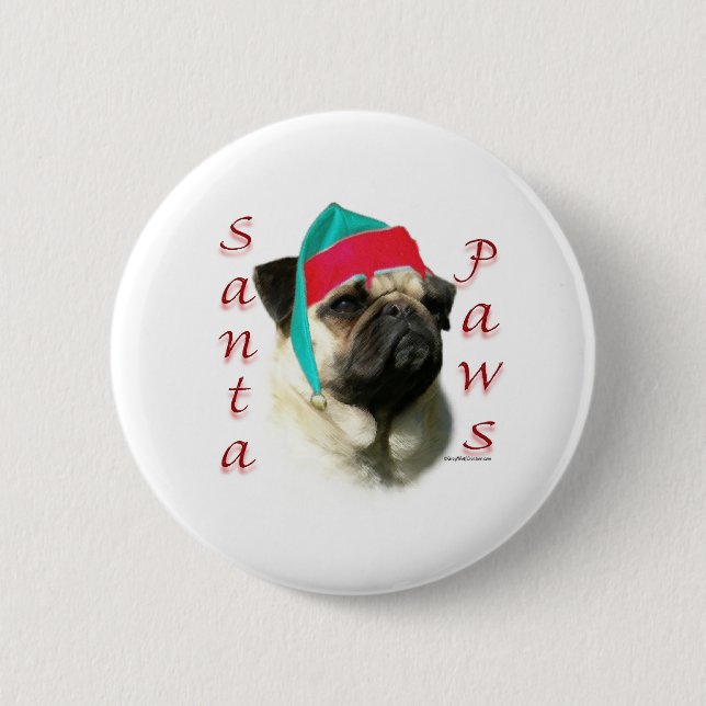 Mops (fawn) Santa Paws Button (Vorderseite)