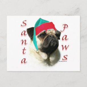 Mops (fawn) Santa Paws Feiertagspostkarte