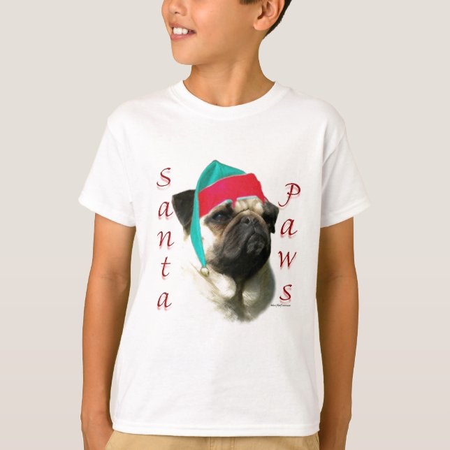 Mops (fawn) Santa Paws T-Shirt (Vorderseite)