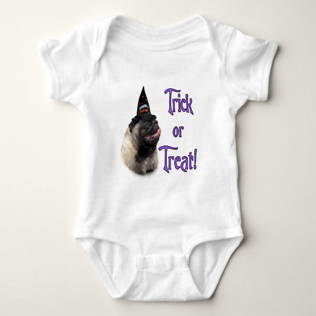 Mops (fawn) Trick Baby Strampler (Vorderseite)
