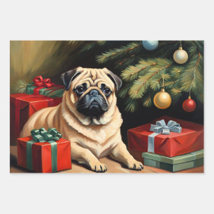 Mops feiert Weihnachten Geschenkpapier Set