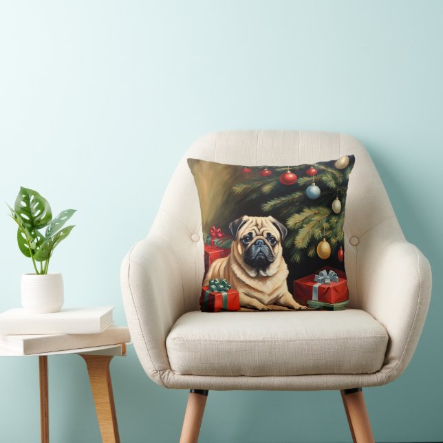 Mops feiert Weihnachten Kissen (Stuhl )