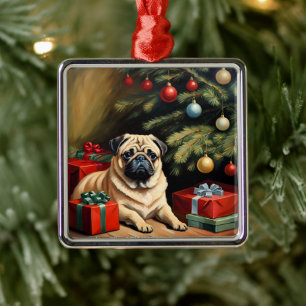 Mops feiert Weihnachten Ornament Aus Metall