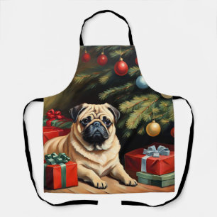 Mops feiert Weihnachten Schürze