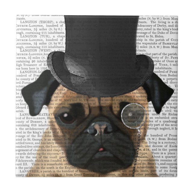 Mops, Festhund und Hut Fliese (Vorderseite)