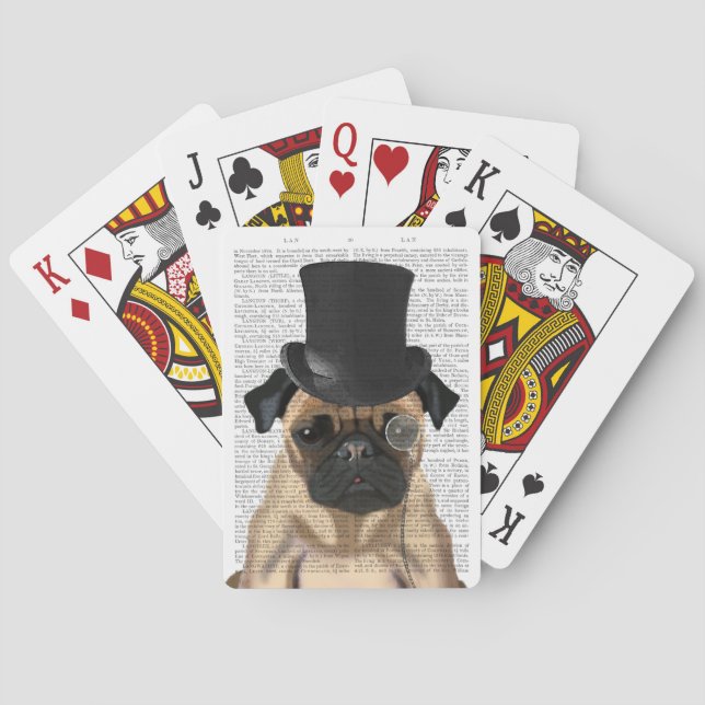 Mops, Festhund und Hut Spielkarten (Rückseite)