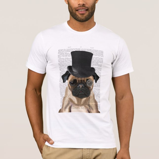 Mops, Festhund und Hut T-Shirt (Vorderseite)
