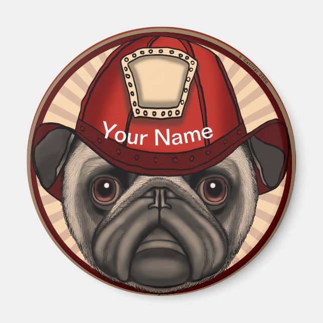 Mops Feuerwehrmann Magnet (Vorne)