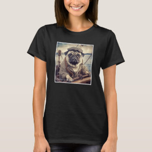 Mops-Fischerei Süß Retro-Grafik T-Shirt