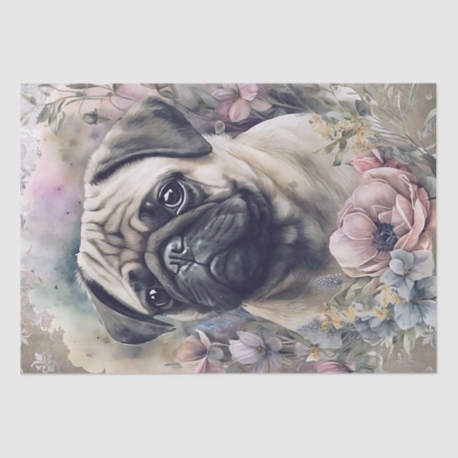 Mops Floral Dog Seidenpapier (Vorderseite)