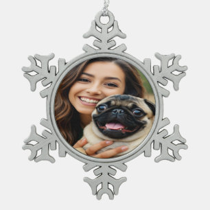 Mops-Foto personalisieren anpassen Schneeflocken Zinn-Ornament