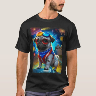 Mops FROHE FEIERTAGE 163 4. Juli AMERIKANISCH STOL T-Shirt