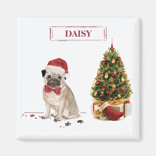 Mops Funny Christmas Dog mit Baum Magnet (Vorne)