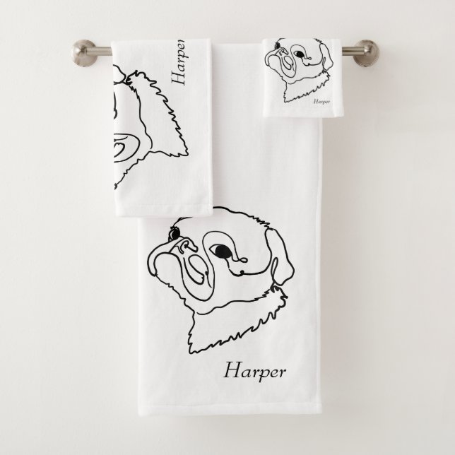 Mops für benutzerdefinierte Line-Art Badhandtuch Set (Insitu)