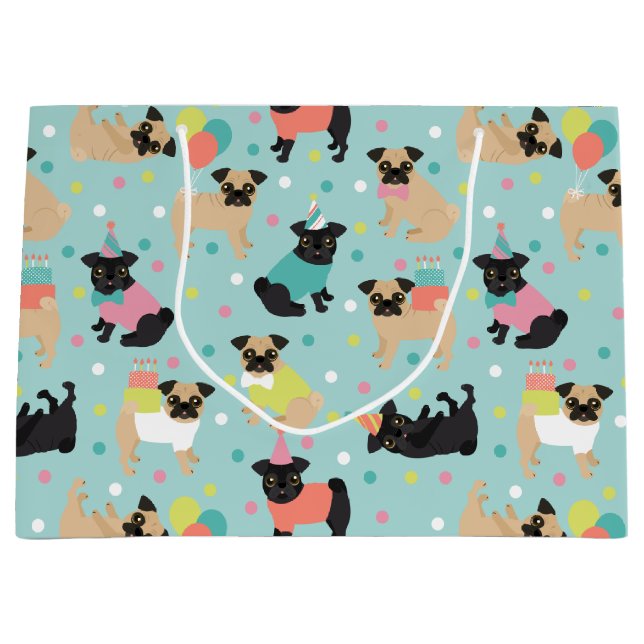 Mops Geburtstagsfeier Große Geschenktüte (Vorderseite)