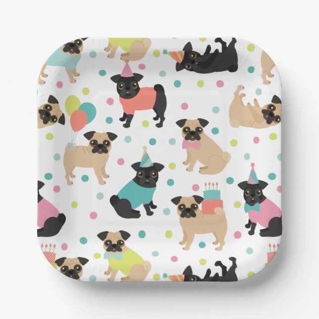 Mops Geburtstagsfeier Pappteller (Vorderseite)