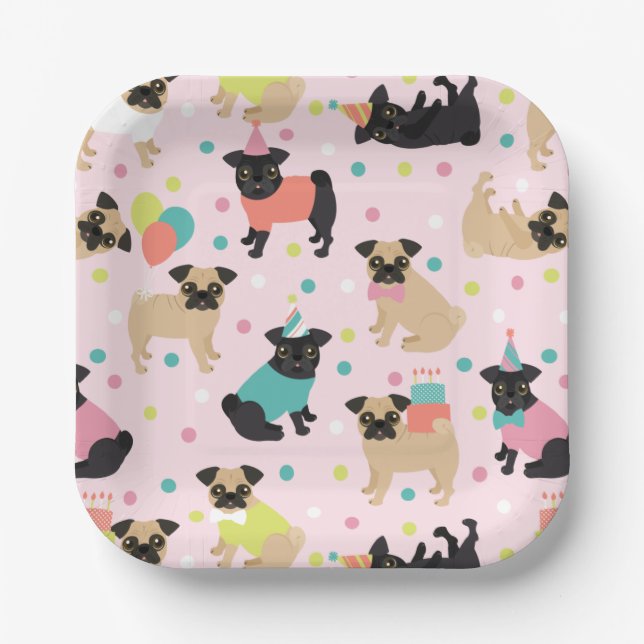 Mops Geburtstagsfeier Pappteller (Vorderseite)