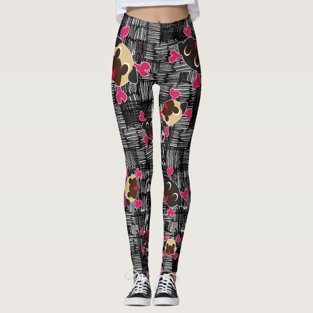 Mops-gekreuzte Knochen schlecht zum Knochen Leggings (Vorderseite)