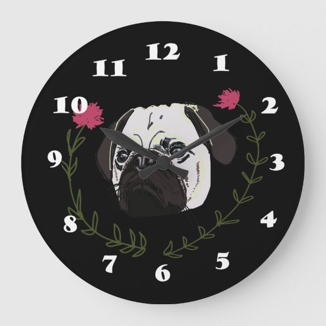 Mops Gesicht, Hundekunst Große Wanduhr (Vorderseite)